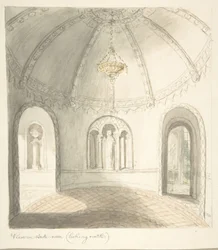 Lea Castle, Worcestershire, utsikt i forrommet, ser nordover, ca. 1816.