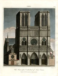 Vestfronten av katedralen i Notre Dame