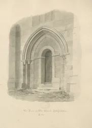 Alton Church - West Door: sepia-tegning