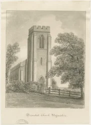 Bramshall kirke: sepia tegning