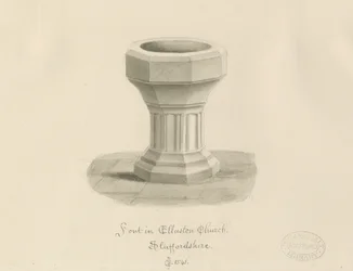 Font i Ellastone Church: sepia-tegning