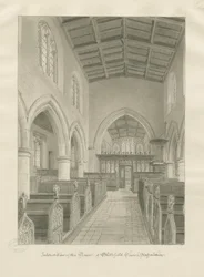 Interiør i Blithfield Church: sepia-tegning, 1824