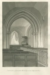 Worcestershire - Droitwich - Dodderhill Church Interiør: sepia-tegning