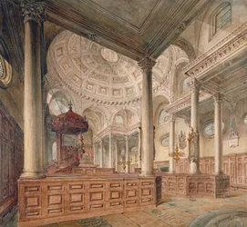 Innvendig utsikt over Church of St Stephen Walbrook, City of London, 1811