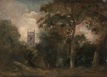 En kirke i trærne, ca. 1800.