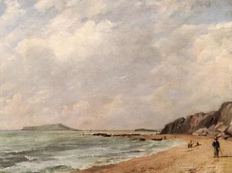 Utsikt over Osmington Bay, Dorset, med utsikt mot Portland Island