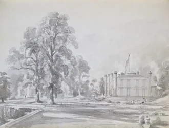 Coleorton Hall, Leicestershire, hjemmet til Sir George Beaumont (penn og vask)