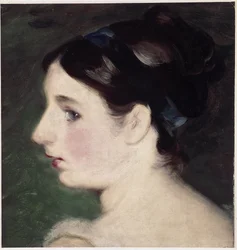 Hodet til en jente, sannsynligvis et portrett av Mary Constable (olje på lerret