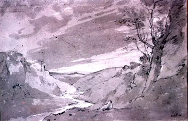 On the Dove nær Buxton, 1801 (blyant- og sepiavask)