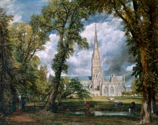 Utsikt over Salisbury-katedralen fra biskopens eiendom, Wiltshire, ca. 1822