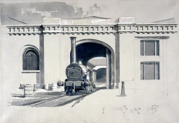 Locomotive Engine House, Camden Town, 1839 (penn og blekk og vask på papir)