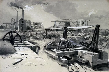 Pumper, ventilasjonssjakt, Kilsby Tunnel, Northamptonshire, 15. juli 1837 (penn og blekk og vask på papir)