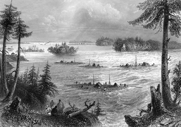 Krysset mellom elvene Ottawa og St Lawrence, Canada, 1842.