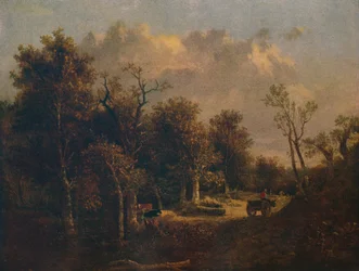 The Edge of the Forest, med gårdsvogn og storfe, c1811