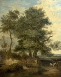 Trees by a Brook (The Willow Tree, a Horseman and a Woman on a Road), ca. 1818 (olje på lerret)