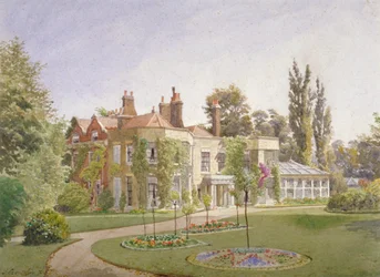 Frontinngangen og hagen ved Raleigh House, Brixton Hill, Lambeth, London, 1887