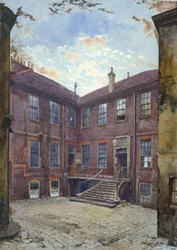 Utsikt over et gammelt hus i Great Winchester Street, City of London, 1880.