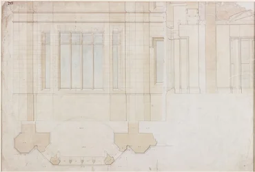 Design for Window på Holme Eden (penn og blekk og vask (blått og brunt) på papir (på papir))
