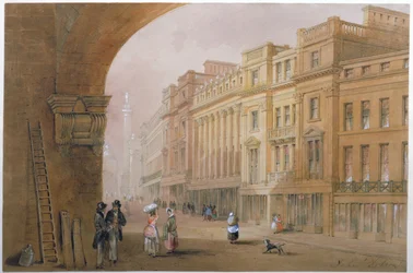 Utsikt over Grey Street, Newcastle upon Tyne (bc, blekk og wc på papir)
