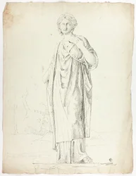 Antik statue av stående drapert kvinne