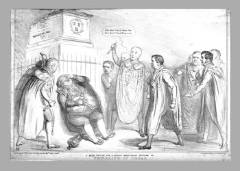 Et uhøflig design for et storslått historisk bilde av Cæsars død, 1836.