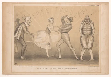Spotprent met kerst voorstelling Den nye julepantomimen (tittel på objekt) HB Sketches (serietittel på objekt)