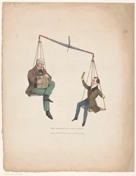 Vekt med forfatterne Walter Scott og Thomas Moore, The balance of public favor (tittel på verket)