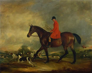 Kaptein Garth på sin Bay Hunter med Hounds