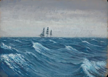 Et seilskip, sent på 1800-tallet - midten av 1900-tallet (olje på papir)