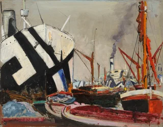 London Docks, slutten av 1800-tallet til midten av 1900-tallet (oljemaleri)