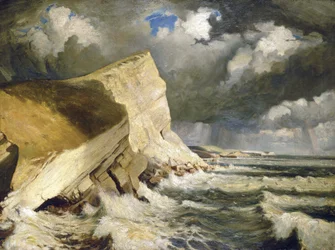 Lulworth Creek i Dorset (England). Olje på lerret av Herbert Barnard John Everett (1876–1949).