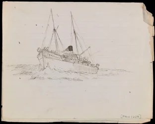 PAH1228; Skisser av et slagskip og to andre fartøy fra Royal Navy (tegning)
