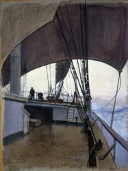 Scene på dekket av båten «Suzanne», under en reise fra Calais til Guadeloupe, deretter fra Le Havre til Jamaica, mellom 1928-1930, som maleren laget om bord på «Suzanne».