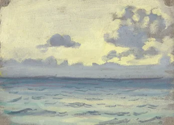 Sjølandskap, skip ved en rolig horisont, slutten av 1800-tallet - midten av 1900-tallet (akvarell, grafitt, papir)