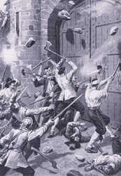 Plyndringen av Dundee 1. september 1651: Engelske sjømenn angriper Wellgate Port, illustrasjon fra 'British Battles on Land and Sea'