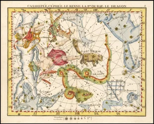 1776 - John Flamsteed - Cassiopee, Cehee, Reinsdyret, Den lille bjørnen, Dragen (Cassiopea, Cepheus, Lillebjørn og Draco)