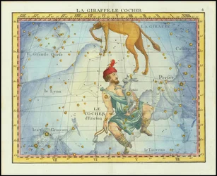 Stjernekart fra 1776 over stjernebildene Camelopardal og Auriga og nærliggende stjernebilder, fra Fortins Atlas Celeste de Flamsteed