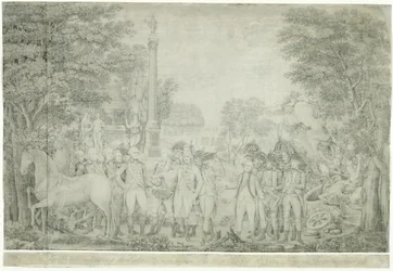 Britene overga våpnene til general Washington etter deres nederlag ved Yorktown i Virginia, oktober, 1781, 1810-1815