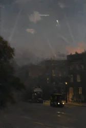 Et Zeppelin-raid, 8. oktober 1915, ca. 1915–18 (olje på lerret)