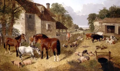 Farmyard Scene (olje på lerret)