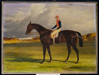 The Earl of Chesterfields Filly "Industry", med W. Scott Up, in a Landscape, 1838