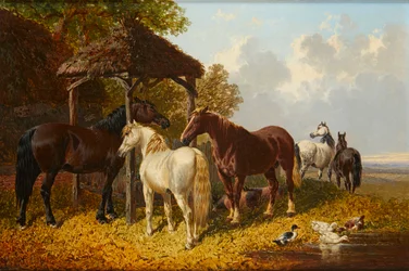 A Busy Farmyard Scene (olje på lerret)