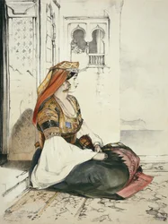 En jødisk kvinne fra Gibraltar, fra «Skisser fra Spania», gravert av Charles Joseph Hullmandel (1789-1850), utgitt 1836