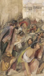 Studie for Proclamation of Don Carlos, ca. 1834-28 (w/c & kroppsfarge over kritt og blyant på papir)