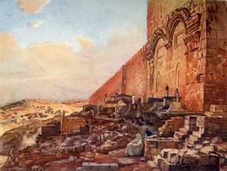 Jerusalem.- Eksteriør av den gyldne eller vakre porten, 1902.