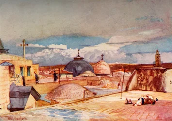 Den hellige gravs kupler fra en hustopp på Sionsfjellet, 1902.