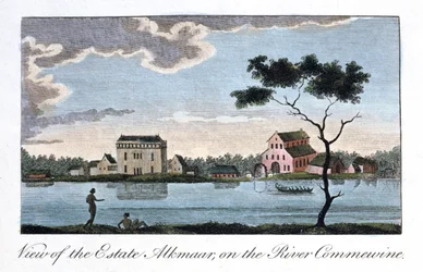 Utsikt over eiendommen Alkmaar, ved elven Commewine, 1813