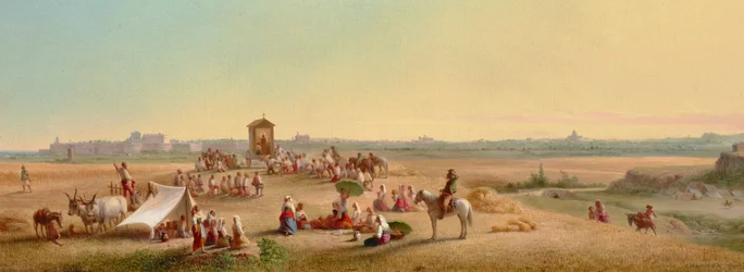 Messegudstjeneste på Campagna 1878 (olje på panel)
