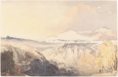 Landskap med en fjern fjellkjede