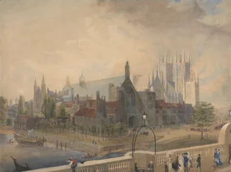 Utsikt over Westminster Hall og Abbey fra broen